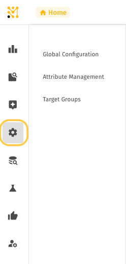 Configurations sidebar menu showing the three sub-sections: Global Configuration, Attribute Management, and Target Groups